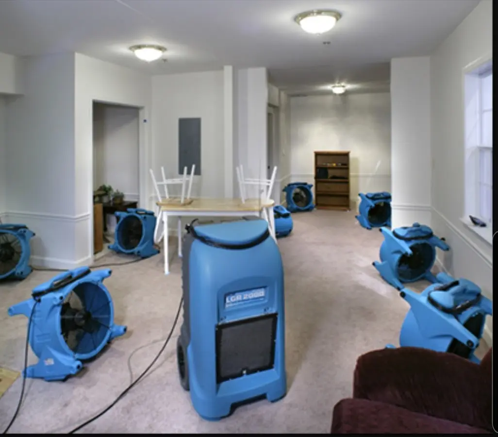 Air movers and dehumidifier setup for Water Damage Restoration in Abingdon